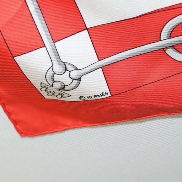 HERMES Carre 90 Scarf ""Cliquetis "" Silk Red Auth KD223 - Picture 13 of 14
